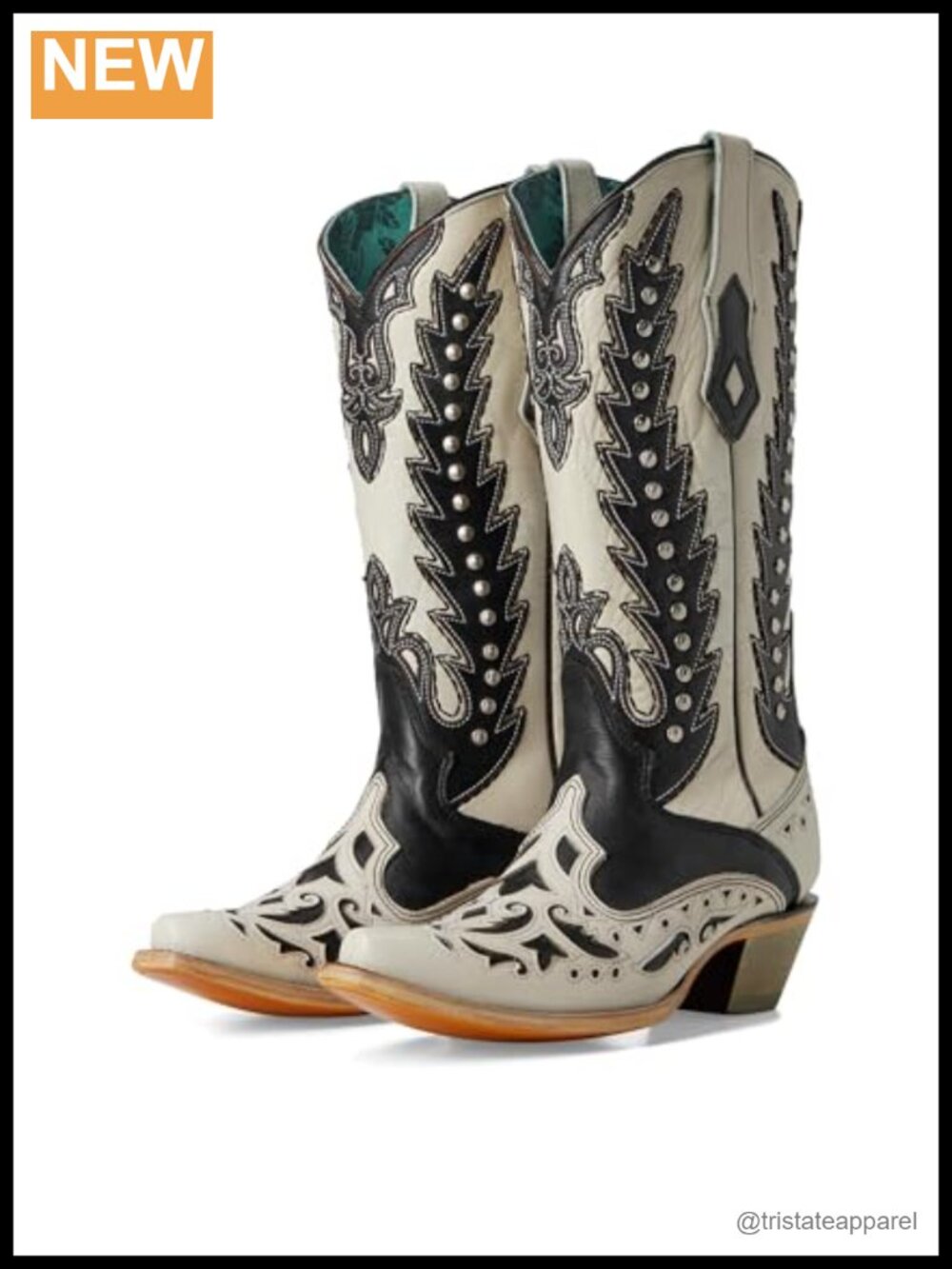 Embroidered Studded Snip Toe Pull On Boots Mid Calf 2-3 inch Heel Leather